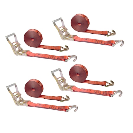 Tie 4 Safe 2 x 30' Ratchet Tie Downs w/ J Wire Hooks, WLL- 3,333 lbs., PK4 RT04C-530-W5-R-4